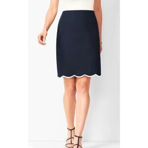 Talbots Petite Women's Skirt Size 6P Dark Navy Blue White Scallop Hem